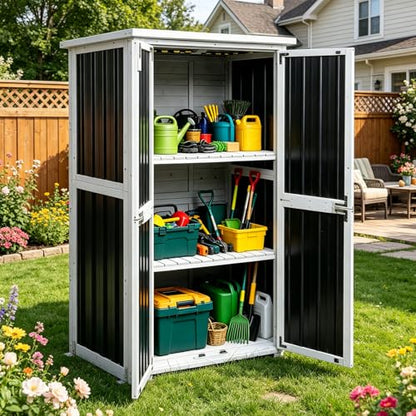 Aivituvin Outdoor Storage Cabinet,Weatherproof Plastic Shed with Adjustable Shelves,Outdoor Tool Storage for Patio,Garden,Backyard