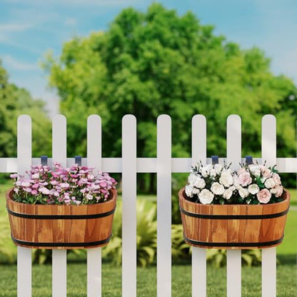 2-Pack Wooden Hanging Planters 13" Railing Flower Pots with Drainage Holes - color: Brown-2pcs, size: Large