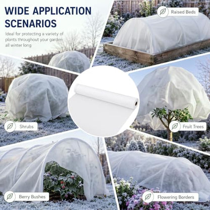 Tigeen 12 x 100 ft Frost Cloth for Plants, 45gsm Heavy Duty Frost Cover - size: 12 x 100 ft