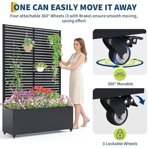 Garvee Metal Raised Garden Bed with Trellis and Wheels, 71"x47"x16" - color: Lourvered, size: with wheels