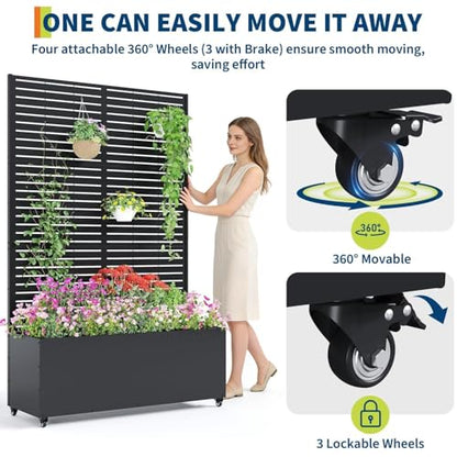 Garvee Metal Raised Garden Bed with Trellis and Wheels, 71"x47"x16" - color: Lourvered, size: with wheels