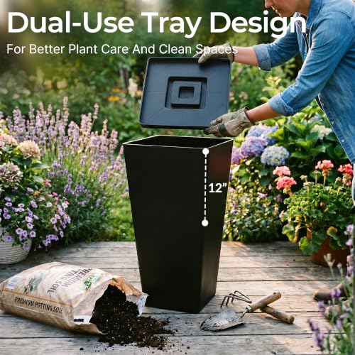 KOL Planters for Outdoor Plants, 28 Inch Tall Black Plant Pots, 2 Pack - color: Black, size: 28 Inch Tall