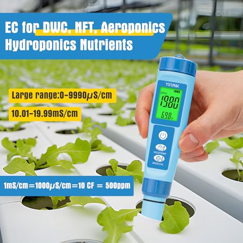 YINMIK Water pH Meter, Digital 4 in 1 pH Temp EC TDS Meter for Hydroponics - color: Blue