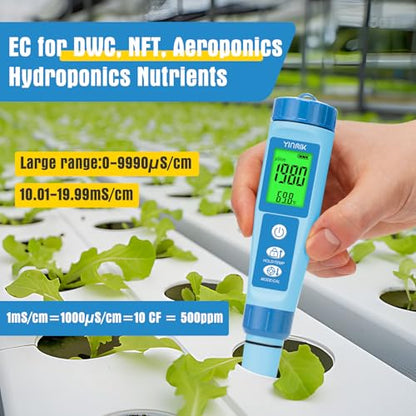 YINMIK Water pH Meter, Digital 4 in 1 pH Temp EC TDS Meter for Hydroponics - color: Blue