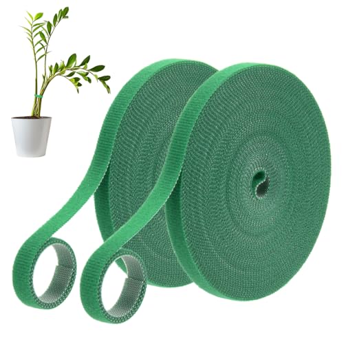 2 Rolls Plant Ties Green Garden Tapes Reusable Gardening Ties for Climbing Plants, Adjustable Nylon Straps for Indoor & Outdoor Plants, Each Roll 32.8 ft x 0.39 inch