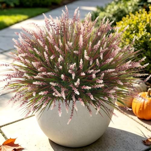 12 Pcs Fake Fall Plants Artificial Monkey Grass for Outdoors Garden Decor - color: Gradient Red Leaves White, size: 12 Pcs