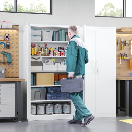 Letaya Metal Storage Cabinets with Lock Door,Steel Locker Garage Cabinets 5 Adjustable Shelves for Home,Office, Warehouse(White) - color: White, size: 71 X 32 X 16 In(H X W X D)