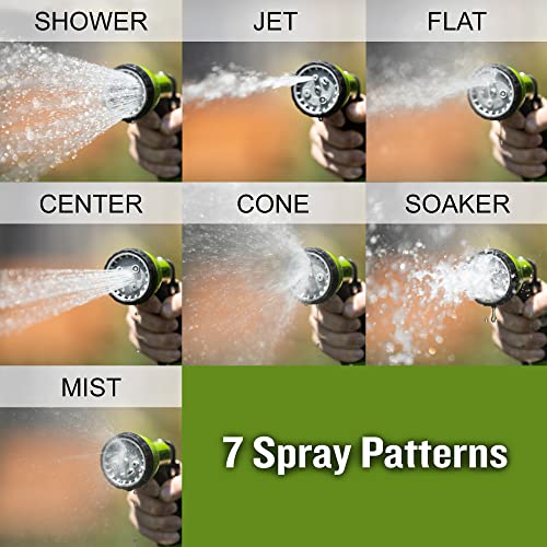 AMES Water Hose Nozzle Sprayer, 7 Spray Patterns, High Pressure, Heavy Duty, Shower, Flat, Center, Cone, Soaker, Mist, Metal with Lock, For Lawn or Garden, Soft Grip, Green/Black - style: 7-Pattern Spray