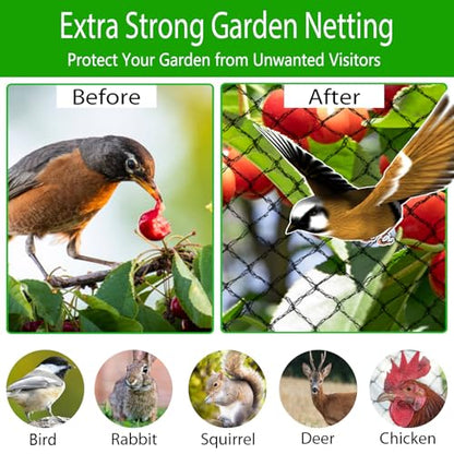 Bird Netting 25x100 Ft, 1" Mesh Heavy Duty HDPE Garden Net, Black - size: 25' x 100'