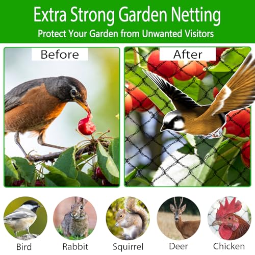 Bird Netting 50x50 Ft, 1" Mesh Heavy Duty HDPE Garden Net, Black - size: 50' x 50'
