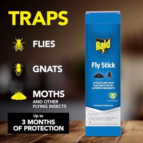 Raid Fly Stick Flying Insect Trap for Indoor/Outdoor Use, 6 Pack, Over 150 Insects Per Stick, Fly Sticky Trap for Flies, Gnats & Moths, Lasts Up to 3 Months, People & Pet Friendly, Hang or Place