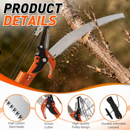 SISUPASSIE 20FT Reach Tree Trimmer, Telescoping Pole Saw with 3-12FT Extension Pole, Manual Tree Pruner Extendable for Yard, Garden, Patios - size: 12FT