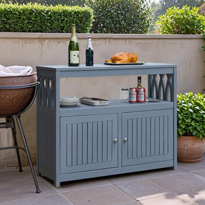Flamaker Acacia Wood Outdoor Storage Cabinet,Waterproof Potting Table,Gray - color: Grey