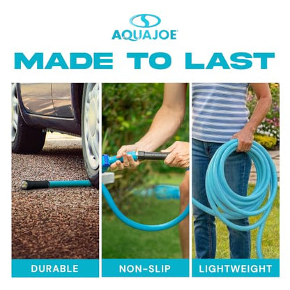 Aqua Joe 50ft Professional-Grade Hybrid Polymer Garden Hose with Dual Swivel Grips, 500-PSI Burst Rating
