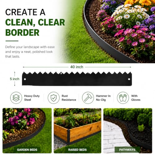 Metal Landscape Edging 6 Pack, 20 FT x 5 Inch Galvanized Steel Garden - color: 40'' L x 5'' H, style: 6 PACK NEW