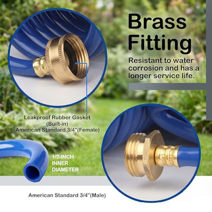 25FT Blue EVA Coil Garden Hose with Metal Fittings - color: Blue, size: 25 feet