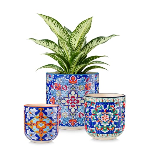 vancasso Ceramic Plant Pots, 4+5+6 inches, Set of 3, Planters with Drainage Hole, Flower Pots Planters Pots for Indoor Plants, Modern Indoor Decorative Garden Pot, Home Decor, Bohemian SIMI-02 - color: Bohemian Simi-02, size: 4+5+6 Inch