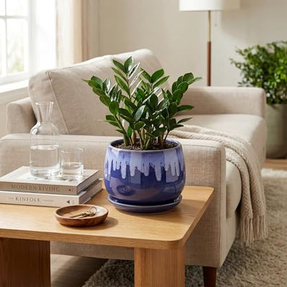 Ceramic Flower Pots, 7 Inch Indoor Planter with Drainage, Blue - size: 7 Inch, style: Blue