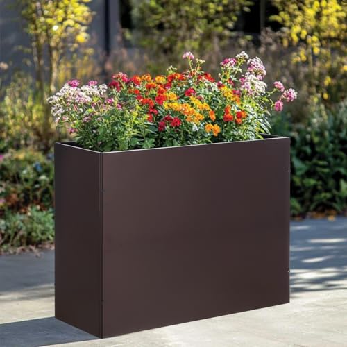 BAYN Large Metal Rectangular Garden Planter Box 32”x 12”x 24” - color: Brown, size: 32”x 12”x 24”