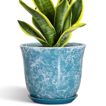 8 Inch Plant Pot, Ceramic Planter with Drainage Hole, Blue - color: Gemstone Blue, size: 8 Inch
