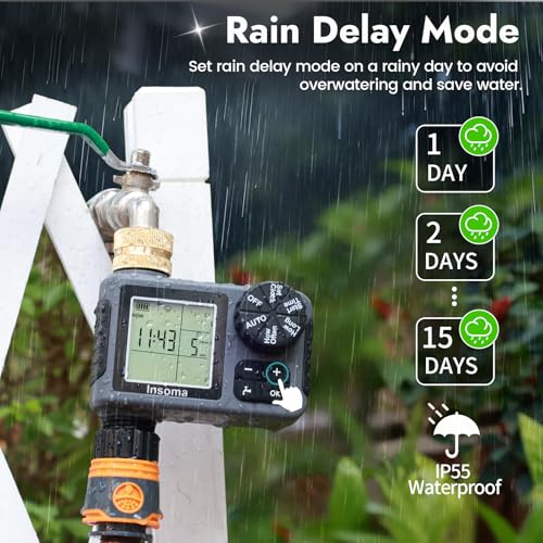 Sprinkler Timer with Brass Inlet, Water Timer for Garden Hose with Auto/Manual/Rain Delay Mode, Easy Setup Hose Timers for Lawn, Garden, Vacation Watering,1 Outlet - size: 1-Zone-T