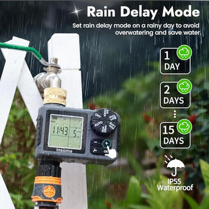 Sprinkler Timer with Brass Inlet, Water Timer for Garden Hose with Auto/Manual/Rain Delay Mode, Easy Setup Hose Timers for Lawn, Garden, Vacation Watering,1 Outlet - size: 1-Zone-T