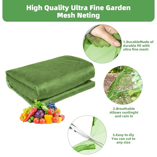 U0U Garden Mesh Netting Kit,7.8 x 24 Ft Plant Netting with Hoops,Bird Net for Garden with 6 Sets Garden Hoops & 18 Clips,Garden Net Bed Cover for Plants Birds Animals Protection - color: Green