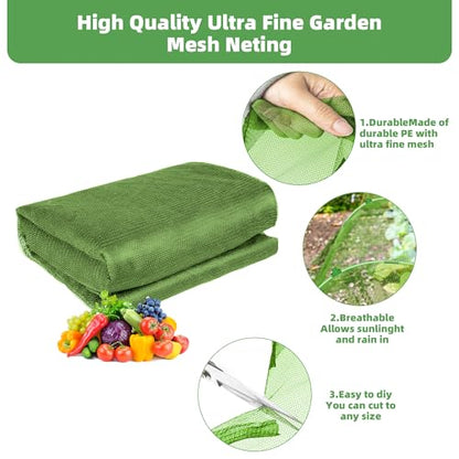 U0U Garden Mesh Netting Kit,7.8 x 24 Ft Plant Netting with Hoops,Bird Net for Garden with 6 Sets Garden Hoops & 18 Clips,Garden Net Bed Cover for Plants Birds Animals Protection - color: Green