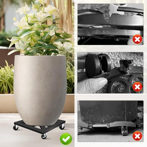 Plant Caddy with Wheels, 16'' 2 Pack Metal Rolling Plant Stand Square Plant Dolly with Iron Lockable Casters Heavy Duty Pot Mover Rollers, Holds up 400 Lbs Planter - size: 16''/2