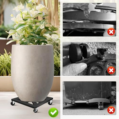Plant Caddy with Wheels, 16'' 2 Pack Metal Rolling Plant Stand Square Plant Dolly with Iron Lockable Casters Heavy Duty Pot Mover Rollers, Holds up 400 Lbs Planter - size: 16''/2