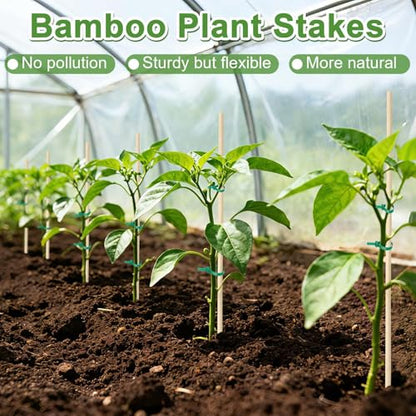 AUGSHY Bamboo Plant Stakes 18 Inch, 64 PCS Natural Bamboo Garden Stakes