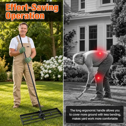 Lawn Leveling Rake, Heavy Duty Adjustable Handle Lawn Leveler Tool - size: 31.5*10inch, 6.5FT