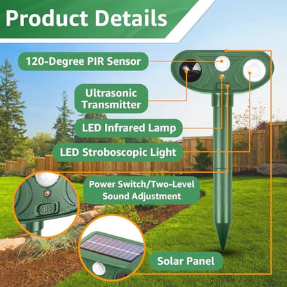 Solar Ultrasonic Animal Repellent Outdoor with Motion Sensor Strobe Light - color: 2PCS white and Red lights flashing