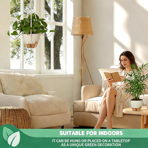 Self-Watering Hanging Planters for Indoor Plants Set 2-Piece Includes Plant Hanging Pot, Drainage-Hole Hanging Pot, and Hanging Basket Rack (10 Inches, White) - color: White