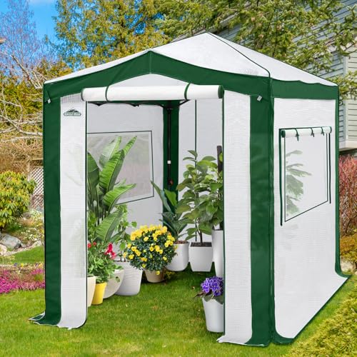 EAGLE PEAK 8x6 Walk in Pop Up Greenhouse, Green/White - color: Green/White, size: 8x6