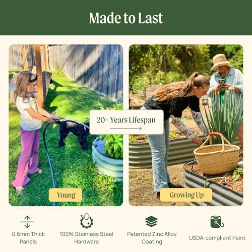 Vego garden 17" Tall 2' x 12' Giant Modular Metal Raised Garden Bed Kit, Large Metal Planter Box for Vegetables, Flowers, Herbs, Pearl White - color: Pearl White, size: 2' x 12'
