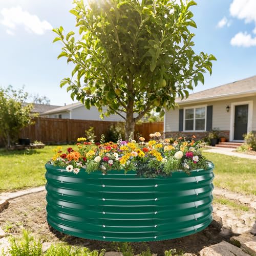 YSEJOMP 17" Tall 48" Diameter Round Raised Garden Bed Kits Outdoor Green - color: Dark Green, size: 48 Dia X 16.5 inches