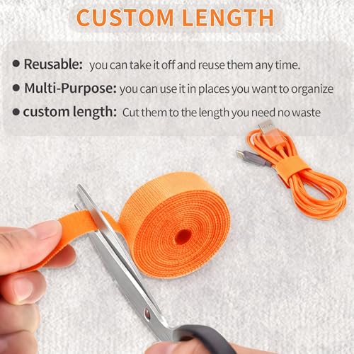 IFNOW 32FT Reusable Fastening Tape Cable Ties Double-Sided Hook-and-Loop Cable Management Tape Strength and Durability 0.4''/Width (1, Orange) - color: Orange
