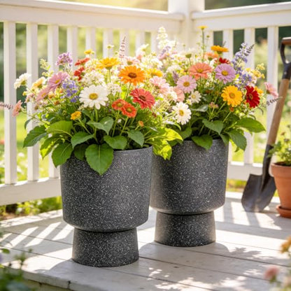 Autodaya 16.8" Urn-Style Planters Set of 2, Black Terrazzo Pedestal - color: 16.8"h-black Terrazzo