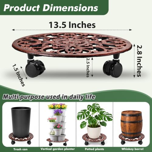 1 Pack 14 In Rolling Plant Stand with Wheels Metal Plant Caddy with Wheels - color: Antique Bronze, size: 14 inch: 1 pcs