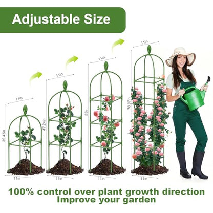 2 Pack Garden Obelisk Trellis, 70IN Tall Plant Support for Climbing Vine, Metal Covered Plastic Rustproof Heavy Duty Rose Trellis Indoor Outdoor (Green, 70 * 11.8 * 11.8IN（H*W*L）)