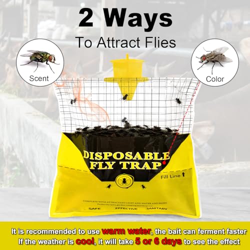 12 Pack Outdoor Fly Trap Bags Hanging - 12 * 30g Bait, Durable, Effective - size: 12 Pack