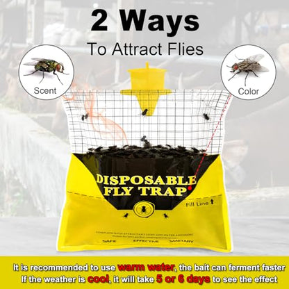 12 Pack Outdoor Fly Trap Bags Hanging - 12 * 30g Bait, Durable, Effective - size: 12 Pack