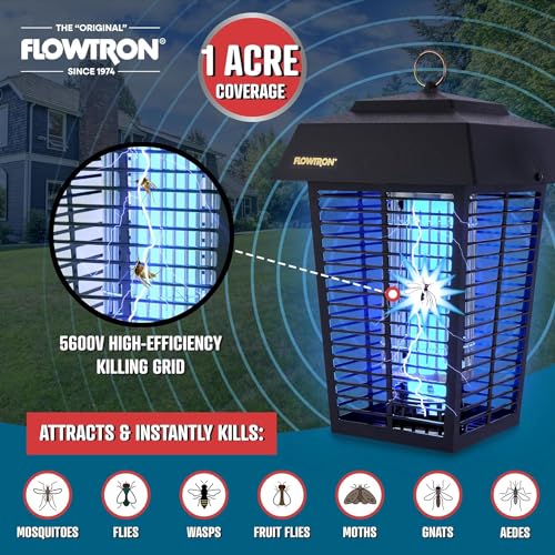 Flowtron Bug Zapper, 1 Acre of Outdoor Coverage with Powerful 40W Bulb & 5600V Instant Killing Grid with Mosquito Attractant Cartridge