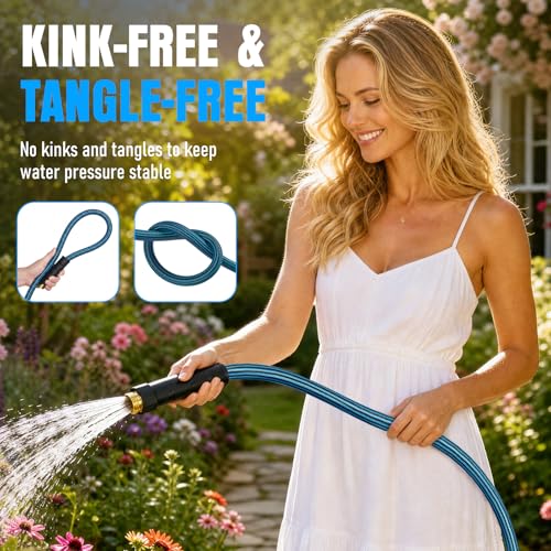Garden Hose 75 ft, Non-Expanding Lightweight Kink-Free Flexible Water Hose - color: Black+Blue, size: 75ft