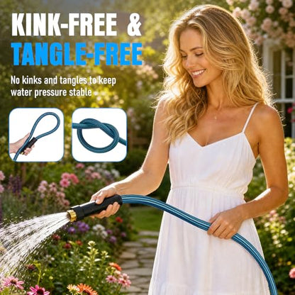 Garden Hose 75 ft, Non-Expanding Lightweight Kink-Free Flexible Water Hose - color: Black+Blue, size: 75ft