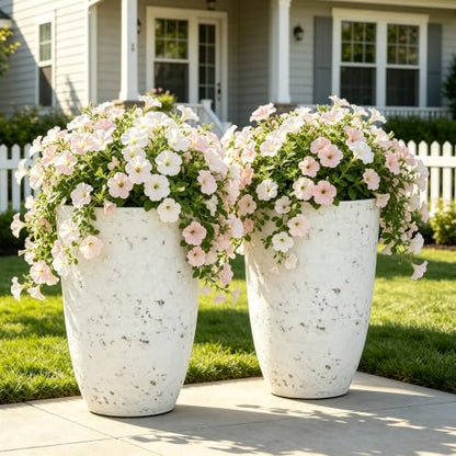 19.5" Tall Resin Planters Set of 2, Faux Birch Bark, White - color: 19.5"h-faux Birch Bark