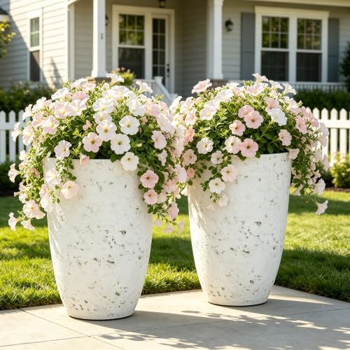 19.5" Tall Resin Planters Set of 2, Faux Birch Bark, White - color: 19.5"h-faux Birch Bark