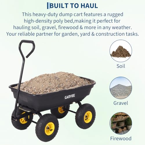 Garvee Garden Dump Cart, 400lb Heavy Duty Poly Wagon with Pneumatic Tires - size: 400LBS