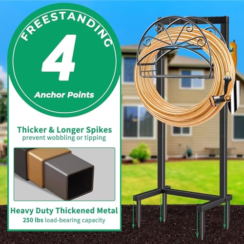 TomCare Garden Hose Holder, 4 Spikes Water Hose Hanger for 160FT Hose - color: Matte Black